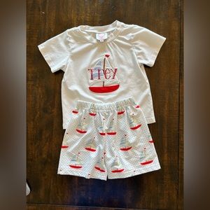 Cecil and Lou sailboat matching set monogrammed with “Trey”